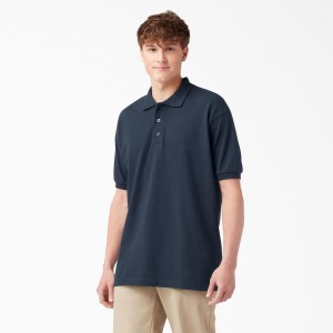 Kids' Dickies Adult Size Piqué Short Sleeve Polo Shirt Navy | 416307XQR