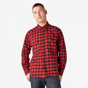 Men's Dickies 1922 Buffalo Check Flannel Shirt Red | 204876ZJD