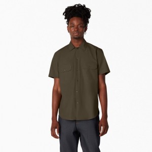 Men's Dickies 1922 Short Sleeve Work Shirts Green | 901274SKO