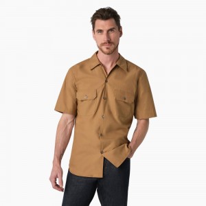 Men's Dickies 1922 Short Sleeve Work Shirts Khaki | 762391WDV