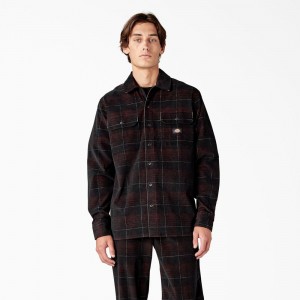 Men's Dickies Alma Corduroy Shirt Black | 586279CRJ