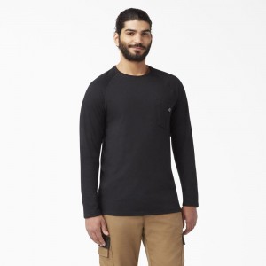 Men's Dickies Cooling Long Sleeve Pocket T-Shirt Black | 853712TXH