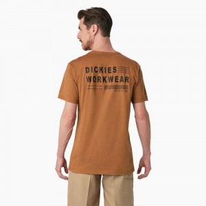 Men's Dickies Cooling Performance Graphic T-Shirt Brown | 108974AOE