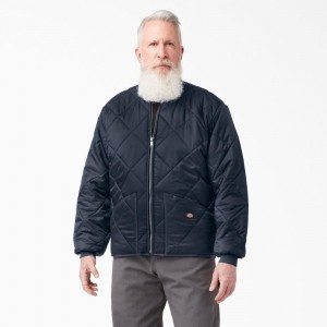 Men's Dickies Diamond Quilted Jacket Navy | 895013CUI