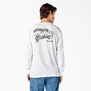 Men's Dickies Dighton Long Sleeve Graphic T-Shirt White | 076438HVB