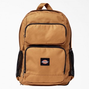 Men's Dickies Double Pocket Backpack Brown | 325697CWJ