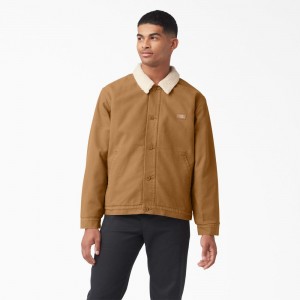 Men's Dickies Duck Canvas High Pile Fleece Jacket Khaki | 952408CRQ