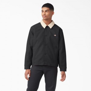 Men's Dickies Duck Canvas High Pile Fleece Jacket Black | 236751BYF