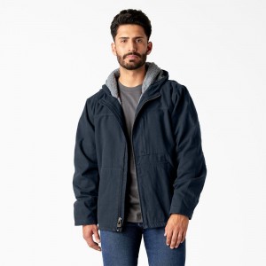 Men's Dickies Duck Canvas High Pile Fleece Lined Jacket Navy | 706413UPK