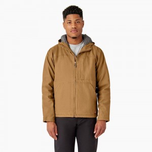 Men's Dickies Duck Canvas High Pile Fleece Lined Jacket Brown | 531064NLM