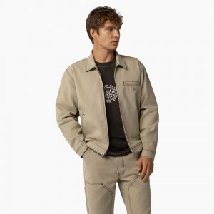 Men's Dickies Duck Contrast Stitch Jacket Khaki | 394157NMS