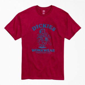 Men's Dickies Durable Work Cloth Graphic T-Shirt Burgundy | 235198SGX