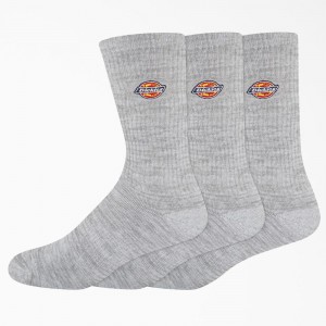 Men's Dickies Embroidered Crew 3-Pack Socks Grey | 983140BVY