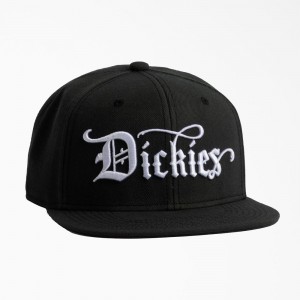 Men's Dickies Embroidered Flat Brim Hat Black | 328650BWF