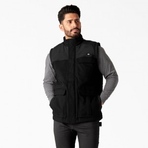 Men's Dickies FLEX Duck Canvas Insulated Vest Black | 852619XJZ