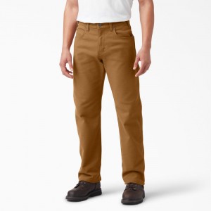 Men's Dickies FLEX Lined Regular Fit Duck Carpenter Pants Brown | 157394UWB