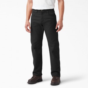 Men's Dickies FLEX Lined Regular Fit Duck Carpenter Pants Black | 150973RFC