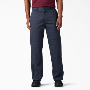 Men's Dickies FLEX Loose Fit Double Knee Work Pants Navy | 498736BSM