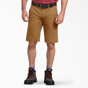 Men's Dickies FLEX Regular Fit Duck Carpenter Shorts Brown | 270389MDS