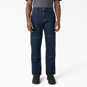 Men's Dickies FLEX Relaxed Fit Double Knee Jeans Blue | 371925JDV