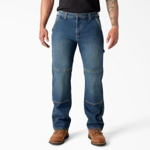 Men's Dickies FLEX Relaxed Fit Double Knee Jeans Blue | 614852ZTL