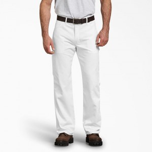 Men's Dickies FLEX Relaxed Fit Painter's Pants White | 384156LCR