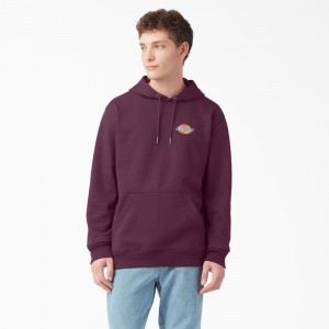 Men's Dickies Fleece Embroidered Chest Logo Hoodie Purple | 423859NYM