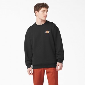 Men's Dickies Fleece Embroidered Chest Logo Sweatshirt Black | 921365TIE