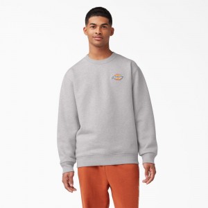 Men's Dickies Fleece Embroidered Chest Logo Sweatshirt Grey | 503192SND