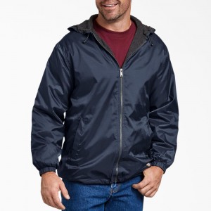 Men's Dickies Fleece Lined Nylon Hooded Jacket Navy | 483106JHT