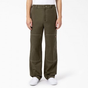 Men's Dickies Florala Relaxed Fit Double Knee Pants Green | 615290XNQ