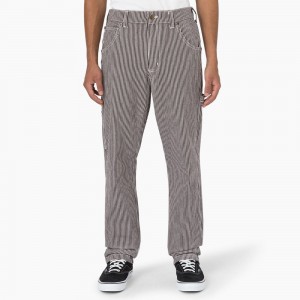 Men's Dickies Garyville Regular Fit Hickory Stripe Carpenter Pants Grey | 342860CWE