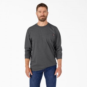 Men's Dickies Heavyweight Heathered Long Sleeve Pocket T-Shirt Grey | 309756ORV