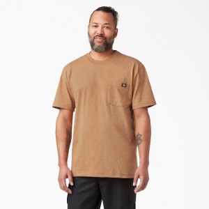 Men's Dickies Heavyweight Heathered Short Sleeve Pocket T-Shirt Brown | 395084UFM