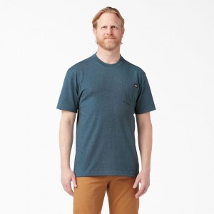 Men's Dickies Heavyweight Heathered Short Sleeve Pocket T-Shirt Blue | 140392SAP