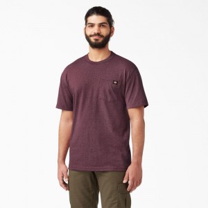 Men's Dickies Heavyweight Heathered Short Sleeve Pocket T-Shirt Burgundy | 049256BIJ