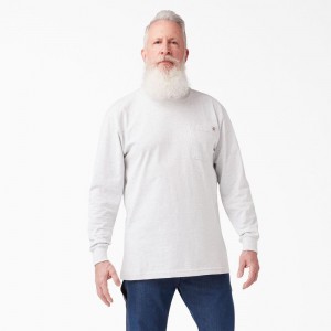 Men's Dickies Heavyweight Long Sleeve Pocket T-Shirt White | 718360BEW