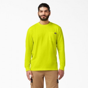 Men's Dickies Heavyweight Neon Long Sleeve Pocket T-Shirt Green | 704935VWM