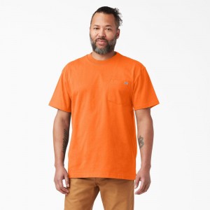 Men's Dickies Heavyweight Neon Short Sleeve Pocket T-Shirt Orange | 546710YTU