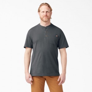 Men's Dickies Heavyweight Short Sleeve Henley T-Shirt Grey | 269435LZF