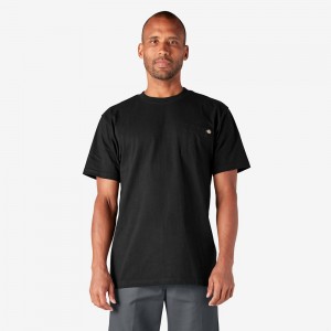 Men's Dickies Heavyweight Short Sleeve Pocket T-Shirt Black | 309684VBP