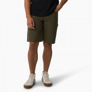 Men's Dickies Hickory Stripe Carpenter Shorts Green | 318275DIX