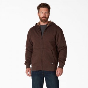 Men's Dickies High Pile Fleece Lined Full Zip Hoodie Brown | 158792MRC