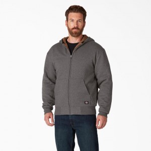 Men's Dickies High Pile Fleece Lined Full Zip Hoodie Grey | 530487VXC