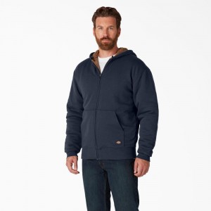 Men's Dickies High Pile Fleece Lined Full Zip Hoodie Navy | 076839KHX