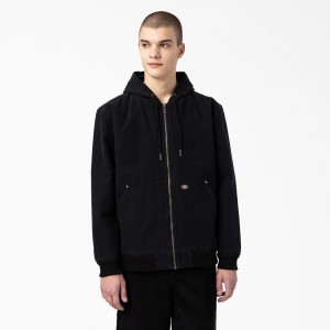 Men's Dickies Hooded Bomber Jacket Black | 256891HGD