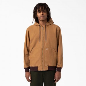 Men's Dickies Hooded Bomber Jacket Brown | 371248GPE