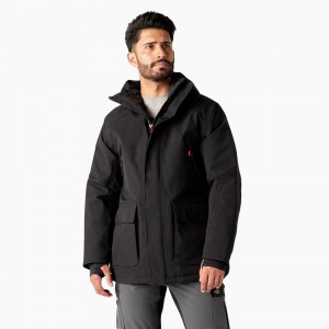 Men's Dickies Insulated Parka Jacket Black | 560789SMW