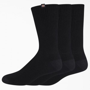 Men's Dickies Label Crew 3-Pack Socks Black | 647210IHT