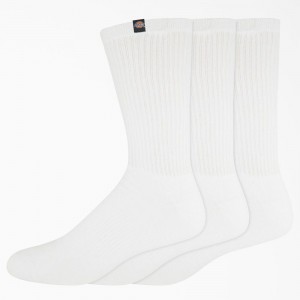 Men's Dickies Label Crew 3-Pack Socks White | 736950NVP